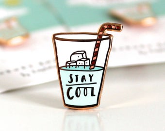 Stay Cool Summer Enamel Pin Badge - Cool Blue Pin Badge, Rose Gold pin, Birthday Gift, Cool Gifts, jacket or bag accessories, Katy Pillinger