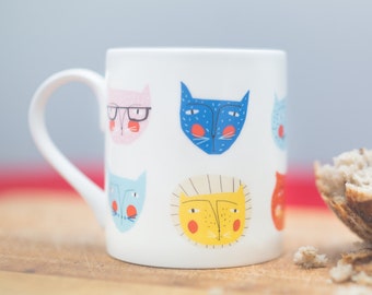 Ceramic Cat Mug - Gift for cat people by Katy Pillinger Designs, UK