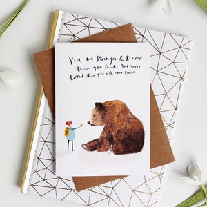 Carte d'amour illustrée Strong & Brave - Carte de pensée pour vous, Carte de rétablissement, Carte d'amour, Carte d'amitié motivante, Grizzly image 6