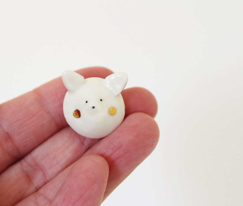 Ceramic Snow Fox Pin Badge Quirky handmade ceramic brooch jewellery gift Stoneware ceramic fox lapel pin White and gold birthday gift image 1