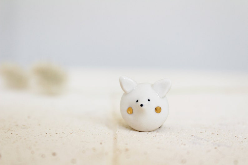 Ceramic Snow Fox Pin Badge Quirky handmade ceramic brooch jewellery gift Stoneware ceramic fox lapel pin White and gold birthday gift image 2