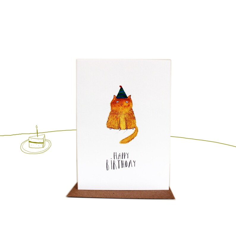Happy Birthday Cat Card Ginger Cat Birthday Card Quirky Etsy