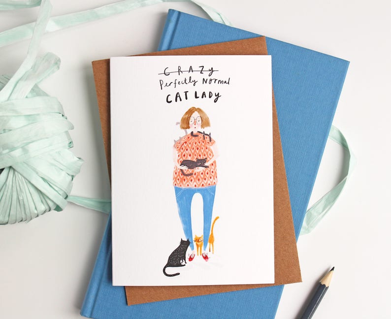 Funny cat card crazy cat lady card cat card birthday card just because card crazy cat lady Greetings Card for all occasions fun image 1