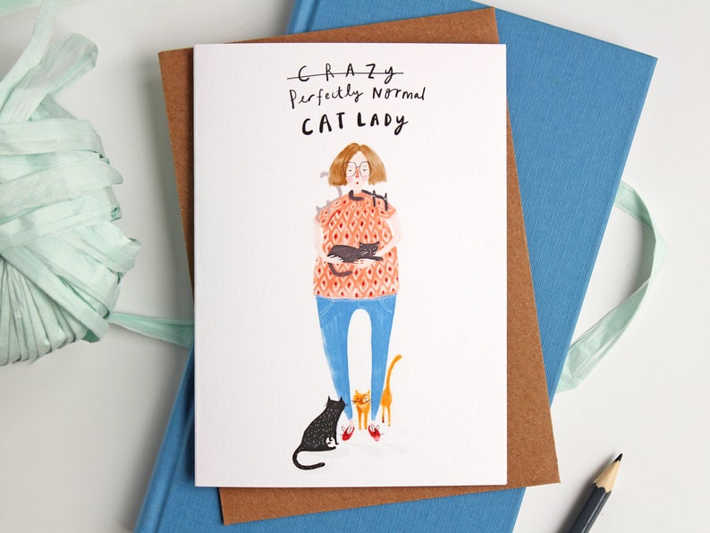 Funny cat card crazy cat lady card cat card birthday card just because card crazy cat lady Greetings Card for all occasions fun image 3