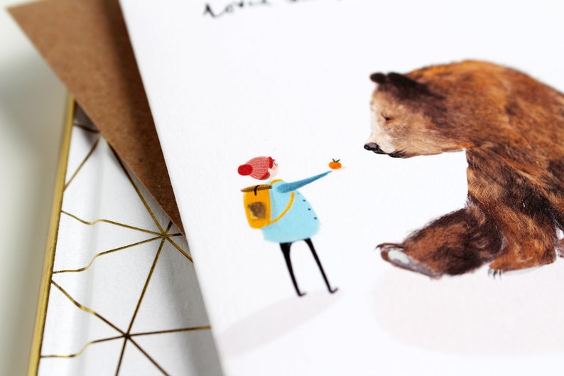 Carte d'amour illustrée Strong & Brave - Carte de pensée pour vous, Carte de rétablissement, Carte d'amour, Carte d'amitié motivante, Grizzly image 4