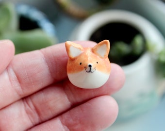 Handmade ceramic Fox Pin by Katy Pillinger Designs, UK.