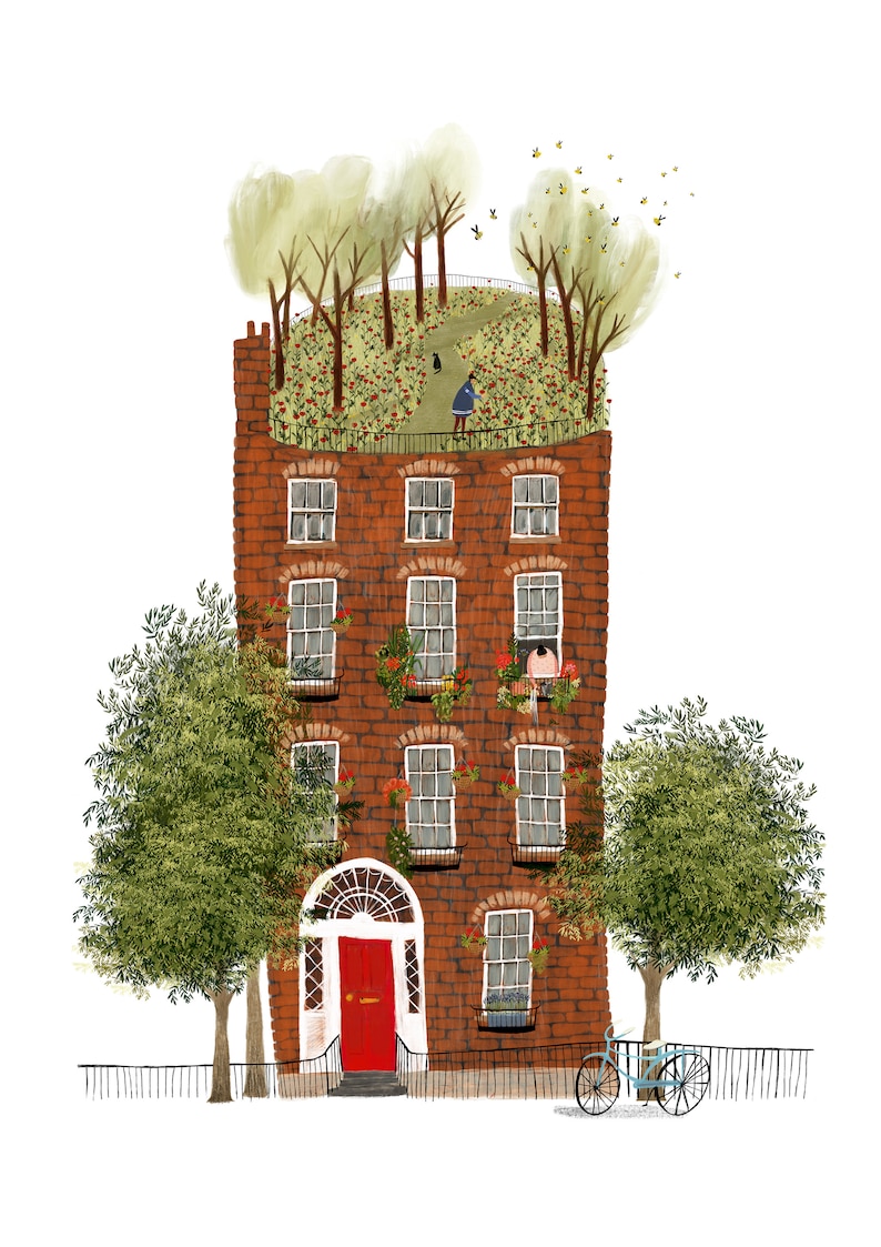 Tree House Quirky Wall Art Print British London Townhouse Etsy UK