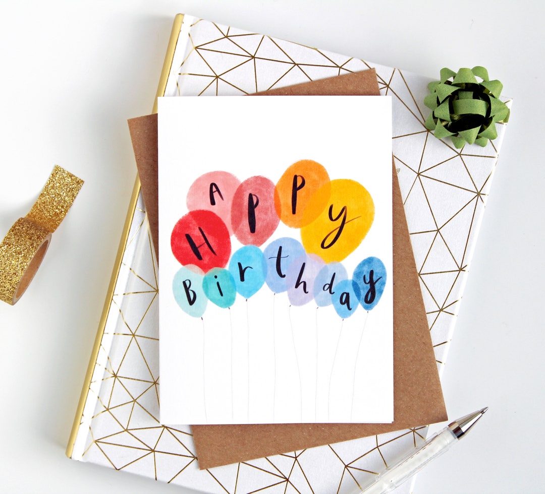 Balloons Happy Birthday Card Birthday Card for Any Age - Etsy