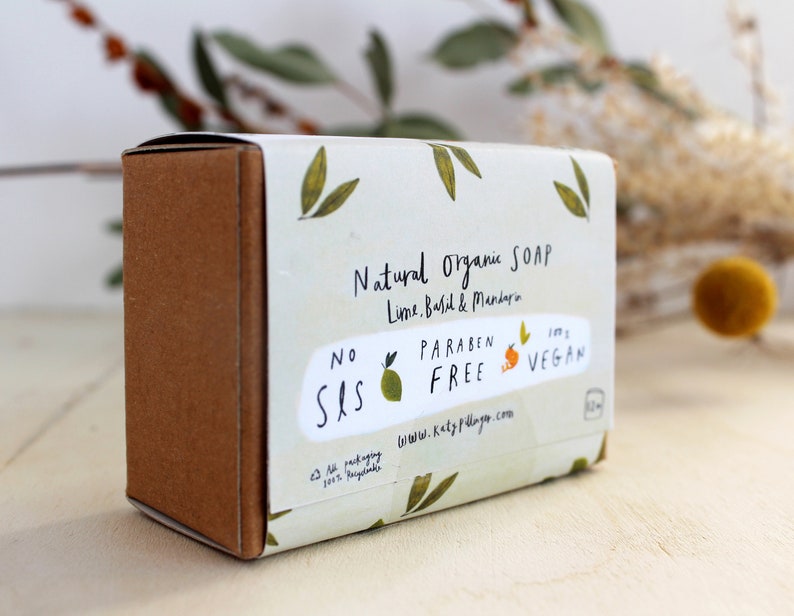 Organic Soap Bar Lime Basil & Mandarin soap gift for her, hand soap birthday gift, natural soap bar, handcrafted artisan soap plastic free image 4