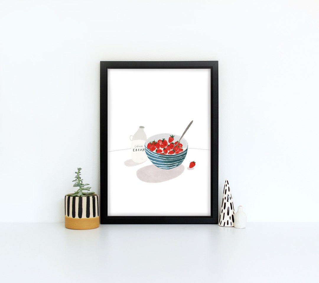 Cornish Strawberries and Cream Wall Art Print Food Etsy UK
