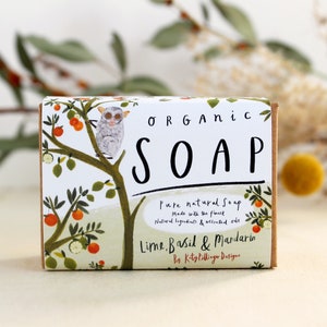 Organic Soap Bar Lime Basil & Mandarin soap gift for her, hand soap birthday gift, natural soap bar, handcrafted artisan soap plastic free image 2