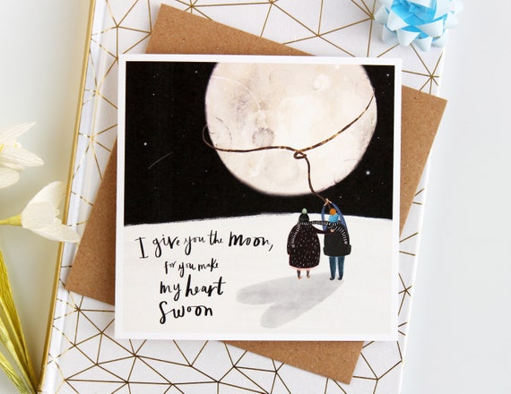 Quirky Moon Love Card Pour La Saint-Valentin - Carte D'amour Romantique Pour Les Couples - Carte De La Saint-Valentin Pour Lui Ou Elle - Je T'aime - Lune - France