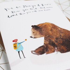 Carte d'amour illustrée Strong & Brave - Carte de pensée pour vous, Carte de rétablissement, Carte d'amour, Carte d'amitié motivante, Grizzly image 3