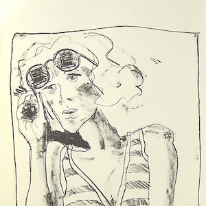 Woman with Sunglasses Fine Art Print Handmade Lithograph 1972