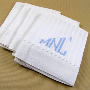 Linen Tea Towels or Hand Towels with Monogram Set of 4 Vintage