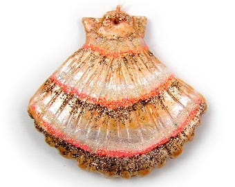 Scallop Shell Christmas Ornament Handmade Glitter Beach Decor