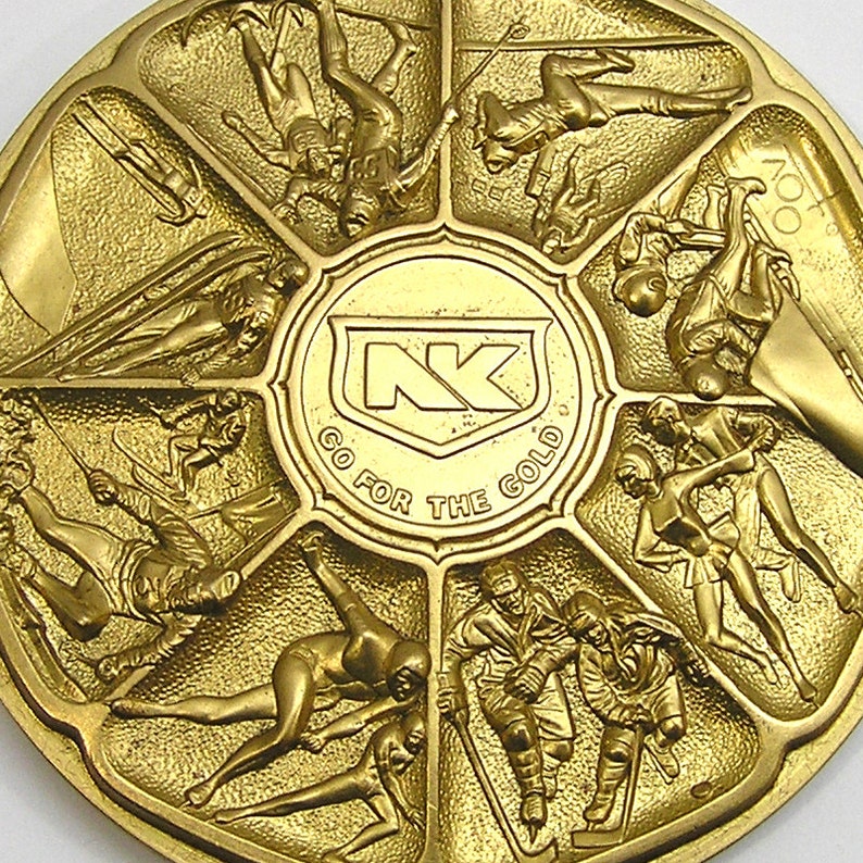 Vintage 1980s Olympics Calendar Medallion by Northrup King with Wood Stand Winter Olympics Dreamer of Dreams Calendar
