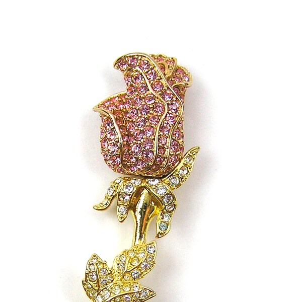 Nolan Miller Pink Rose Pavé Rhinestone Brooch Glamour Collection Rhinestone Flower Pin