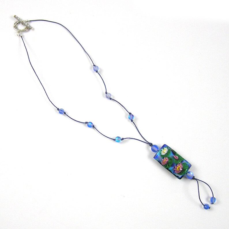 Water Lily Glass Bead Necklace Summer Necklace Lampwork Glass Bead Necklace