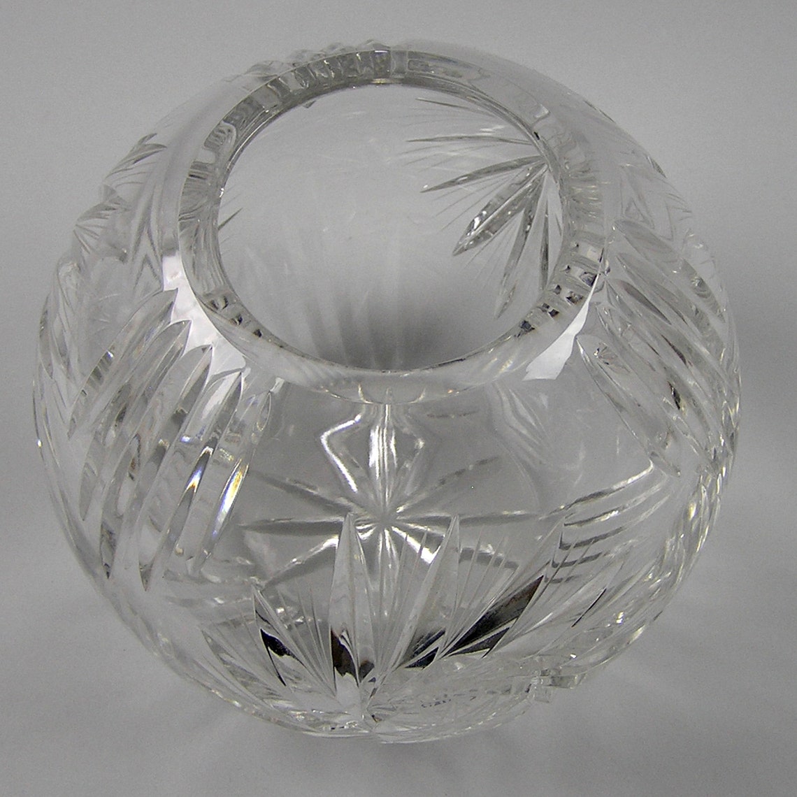 Vintage Crystal Rose Bowl or Vase with Cut Glass 12 Point Star Etsy