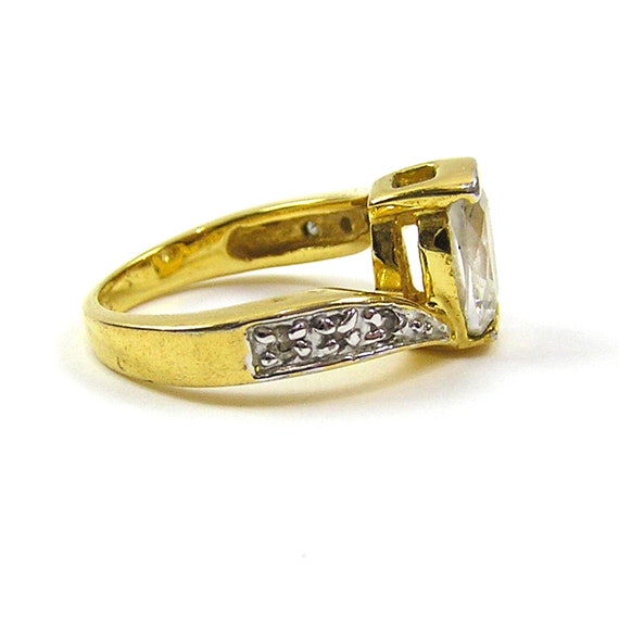 EDCO Gold Tone Ring with Rectangular Clear Stone … - image 2