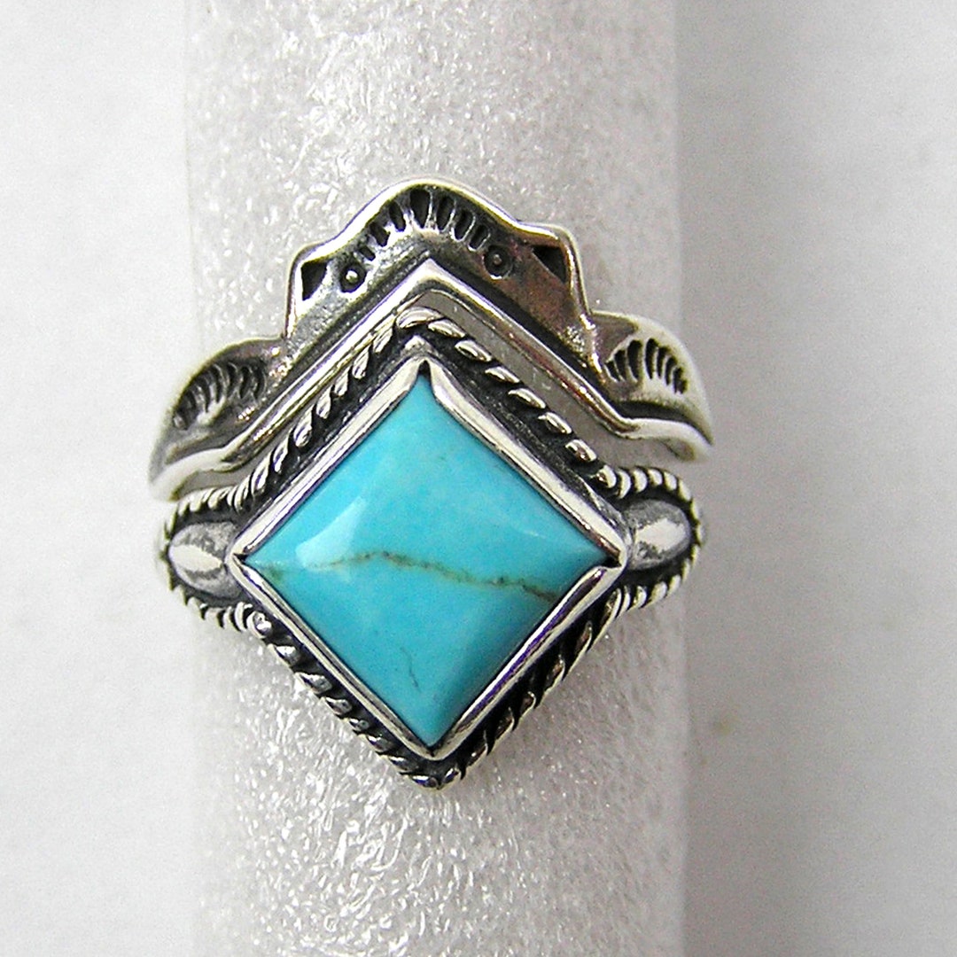 Vintage Stacking Rings Silver With Turquoise Size 8 Etsy