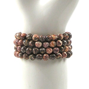Leopard Jasper Stretch Bracelet Orange and Brown Stone Bracelet  Fits7 to 7 1/2 inch Wrist Sizes