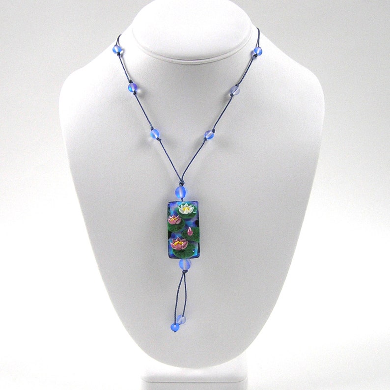 Water Lily Glass Bead Necklace Summer Necklace Lampwork Glass Bead Necklace