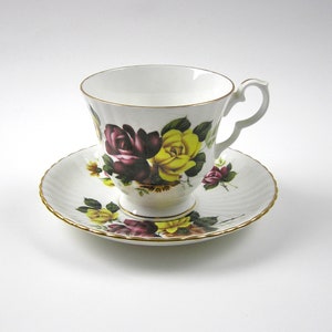 Tea Cup English Bone China Royal Windsor Red & Yellow Roses Floral Tea Cup 1950s
