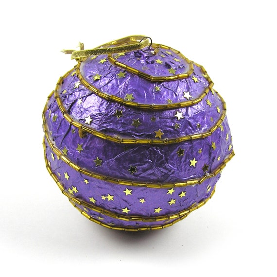 Purple And Gold Hand Decorated 4 Purple Styrofoam Ball Etsy