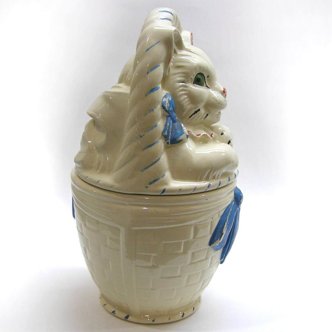 Vintage 1940s Cat In Basket Cookie Jar by American Bisque Etsy