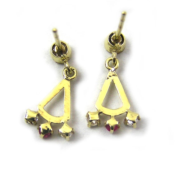 Gold Earrings for Child Tiny Gold Diamond and Rub… - image 4