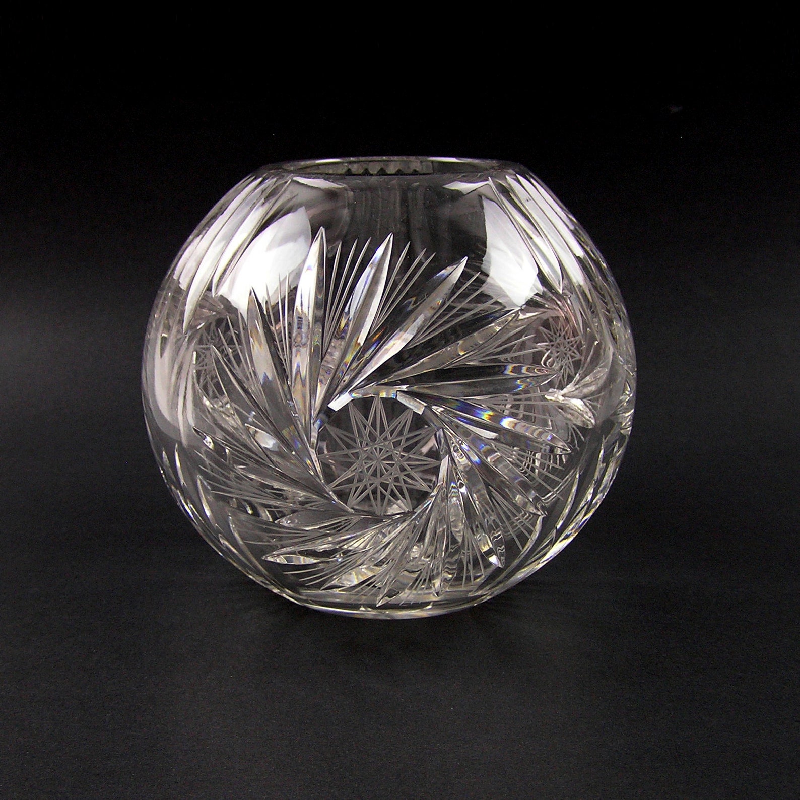 Vintage Crystal Rose Bowl or Vase with Cut Glass 12 Point Star Etsy