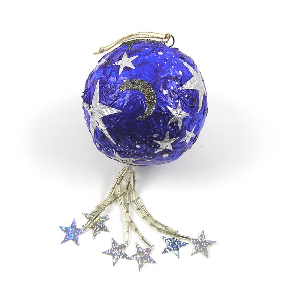 Blue And Silver Hand Decorated 3 Styrofoam Ball Ornament Etsy
