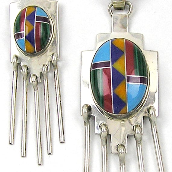 Southwestern Silver Pendant and Earrings Vidal Ch… - image 2