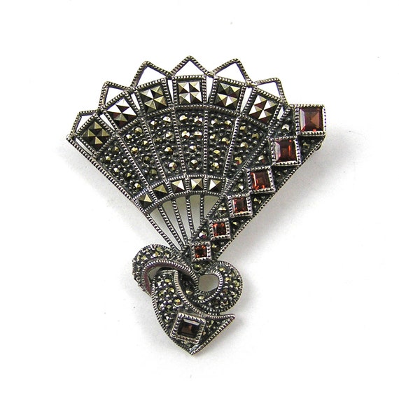 Judith Jack Fan Brooch Sterling and Marcasite Pin - image 1