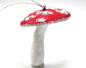 Mushroom Christmas Ornament Handmade Clay Red Cap Mushroom Glitter Mushroom