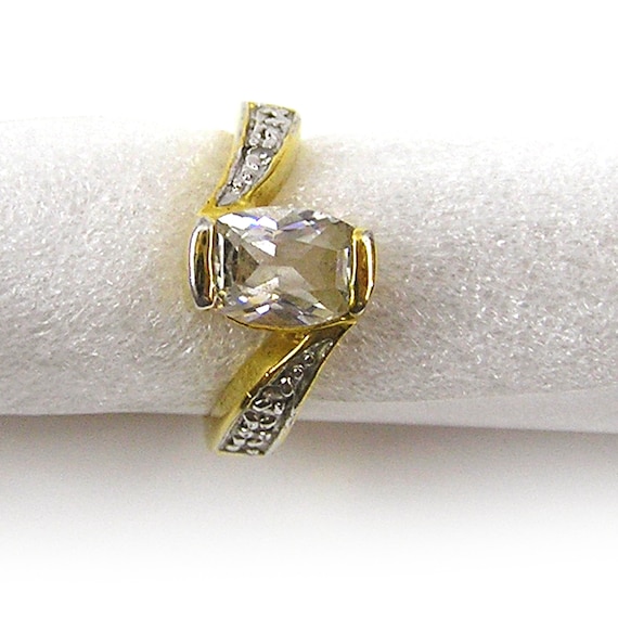 EDCO Gold Tone Ring with Rectangular Clear Stone … - image 5