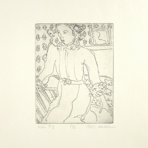 Fashion Art Etching of Woman Matisse Style Etching Black and White Print 1968