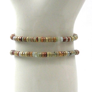 Jasper Stretch Bracelet Impression Jasper Heishi Bracelet Fits 6 1/2 inch Wrists Blue Gray Brown and Orange