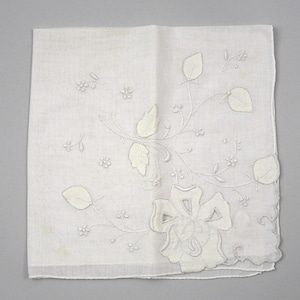 Vintage Embroidered Hanky Fine Cotton Linen Hand Rolled Hem