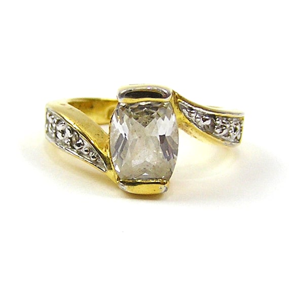 EDCO Gold Tone Ring with Rectangular Clear Stone … - image 1