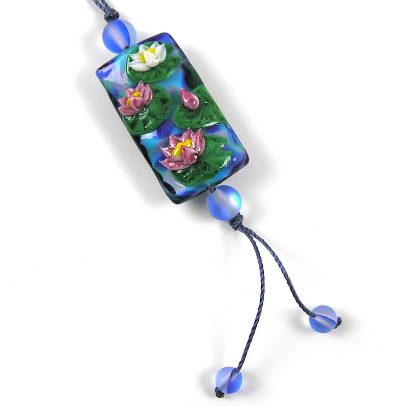 Water Lily Glass Bead Necklace Summer Necklace Lampwork Glass Bead Necklace