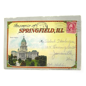 Illinois Postcards Souvenir Folio Set of 8 Double Sided Prints of Springfield IL 1925