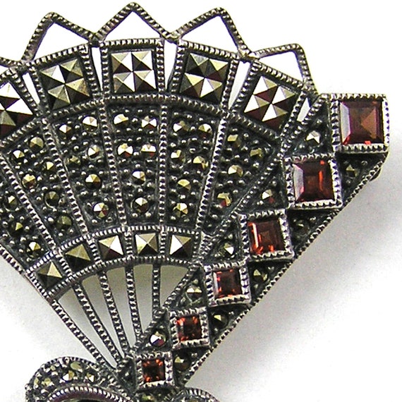 Judith Jack Fan Brooch Sterling and Marcasite Pin - image 3