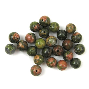 Unakite Stone Beads: 8mm Round, Green, Brown, Rust - 22 Piece Set
