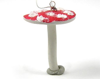 Mushroom Christmas Ornament Handmade Clay Red Cap Mushroom Glitter Mushroom