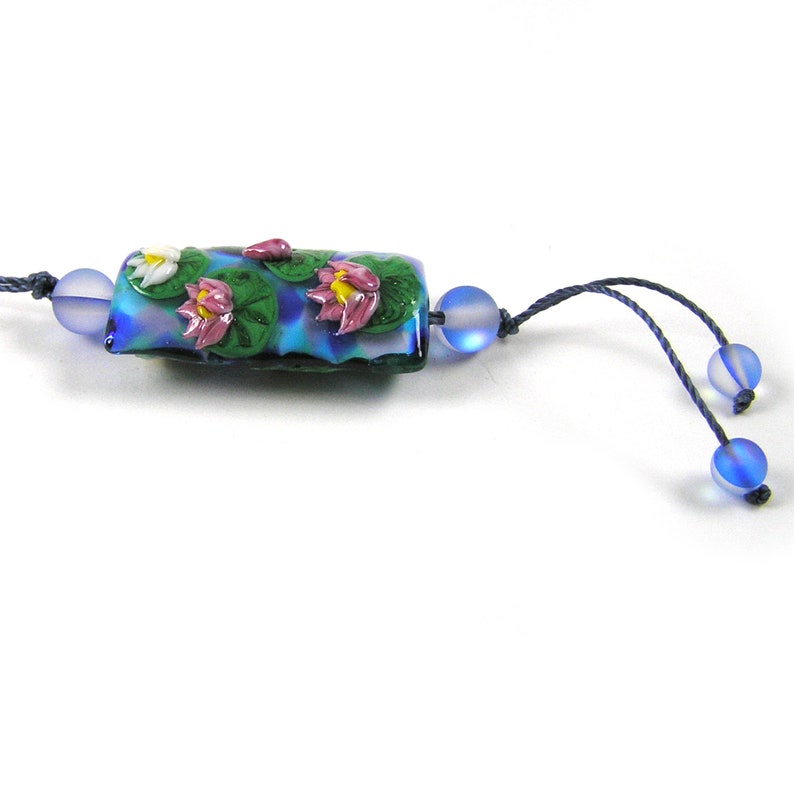 Water Lily Glass Bead Necklace Summer Necklace Lampwork Glass Bead Necklace