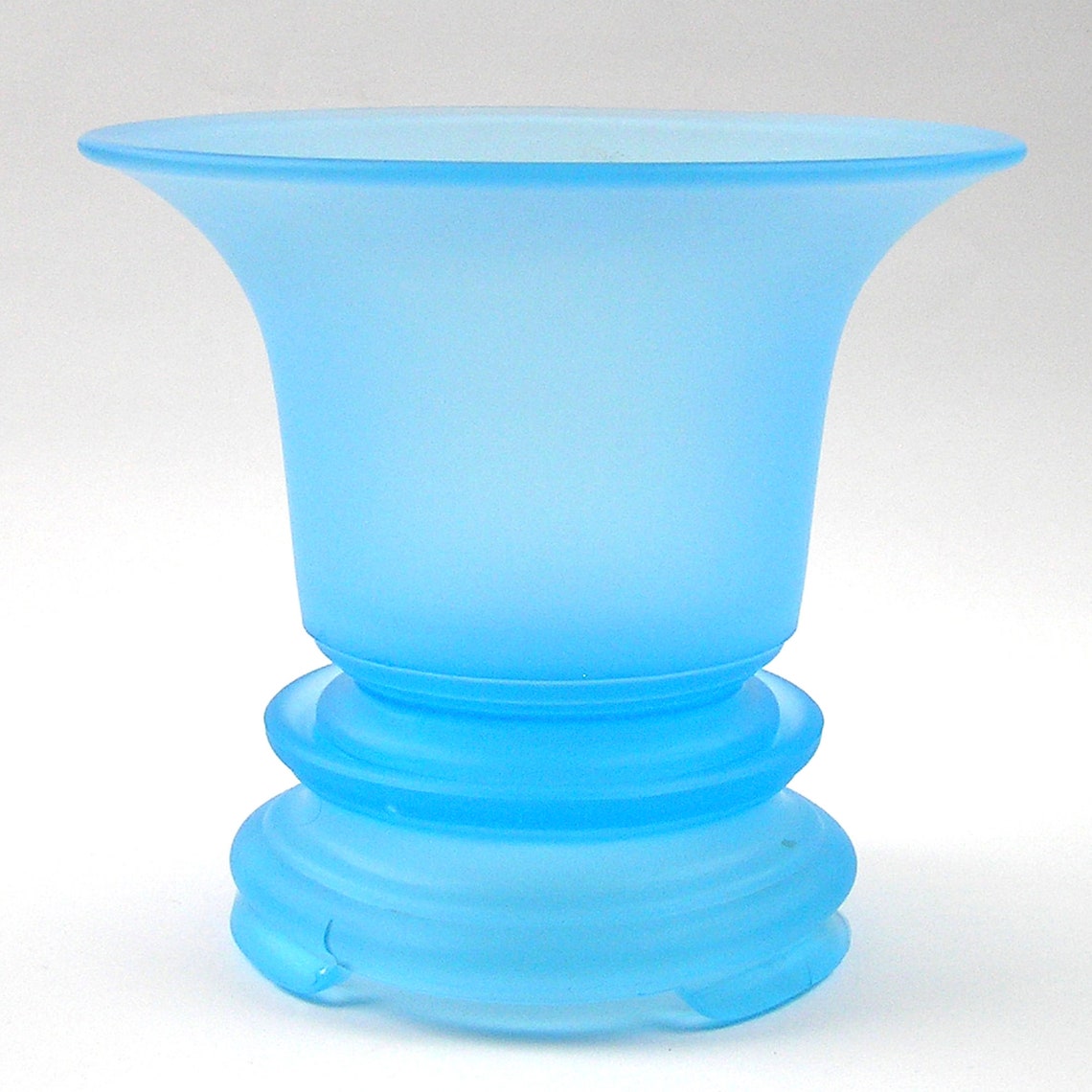 Vintage Blue Frosted Glass Vase with Base Etsy