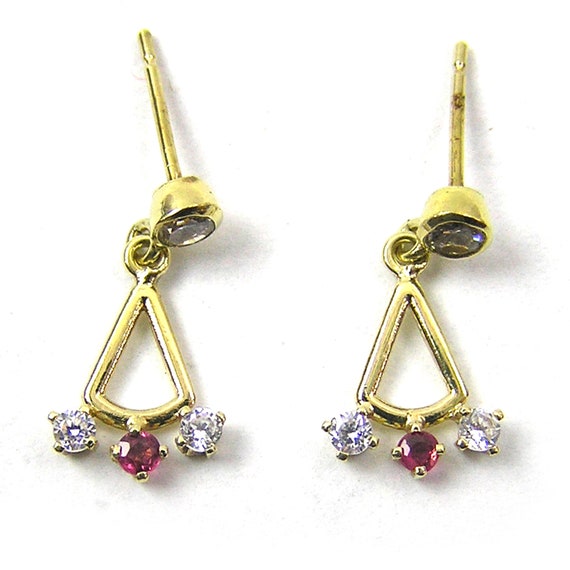 Gold Earrings for Child Tiny Gold Diamond and Rub… - image 2